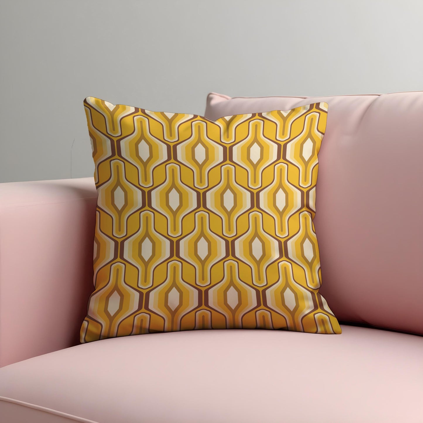 Retro Cushion Cover, 70s Mid Century Modern Hexagon Pillow Case