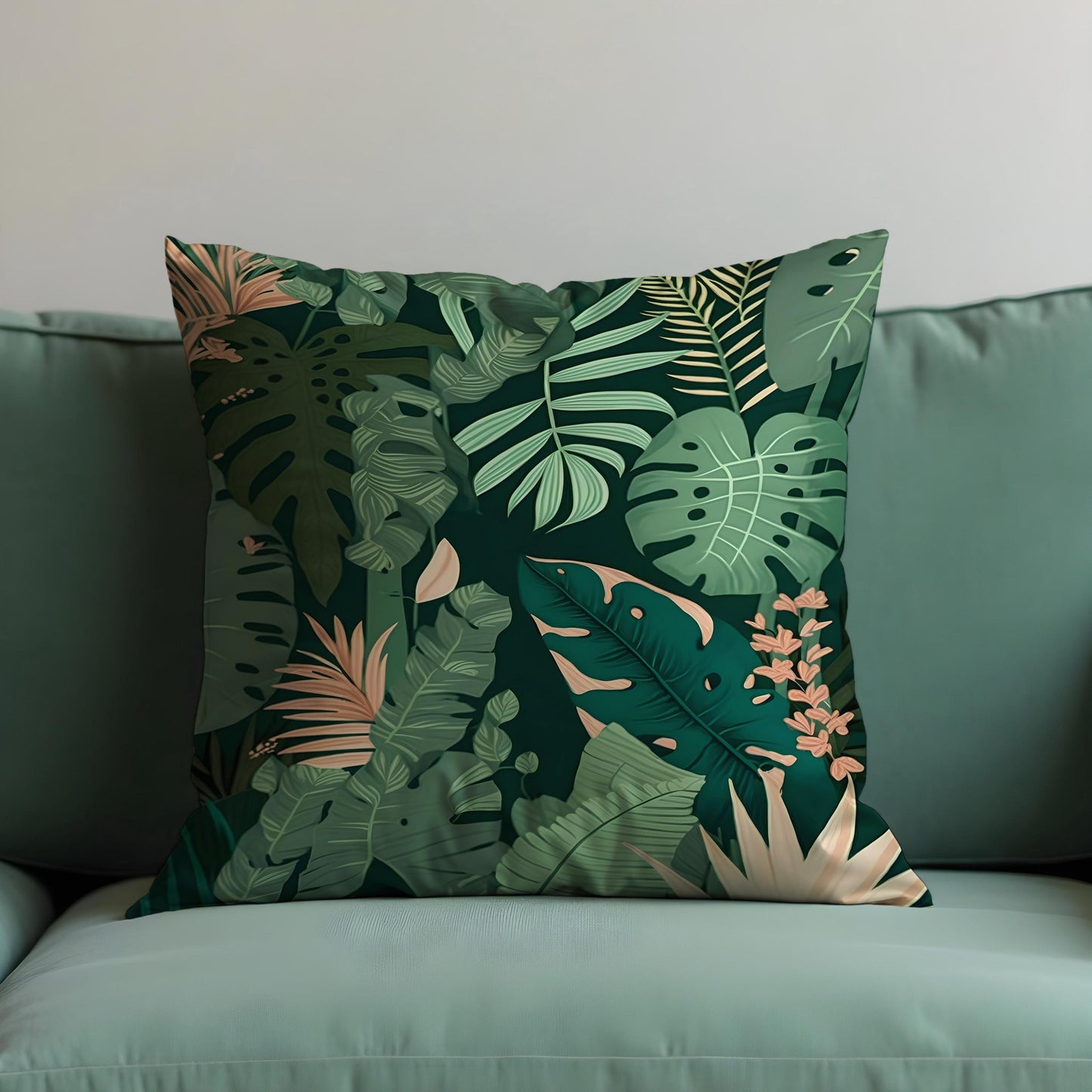 Tropical Leaf Cushion Cover, Monstera and Palm Plant Pillow Cover