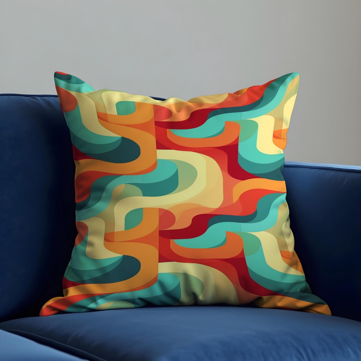 Multicolored Retro Swirl Cushion Cover, Wavy Lines Pillow Case