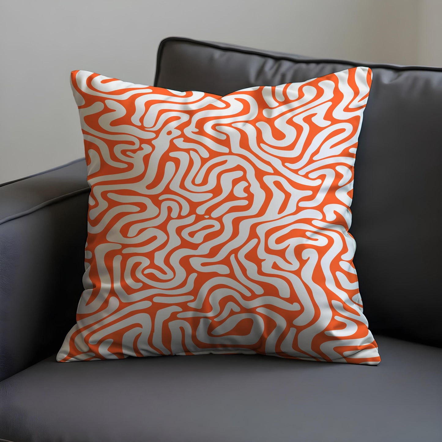 Orange Abstract Cushion Cover, Fluid Geometric Line Pattern Pillowcase