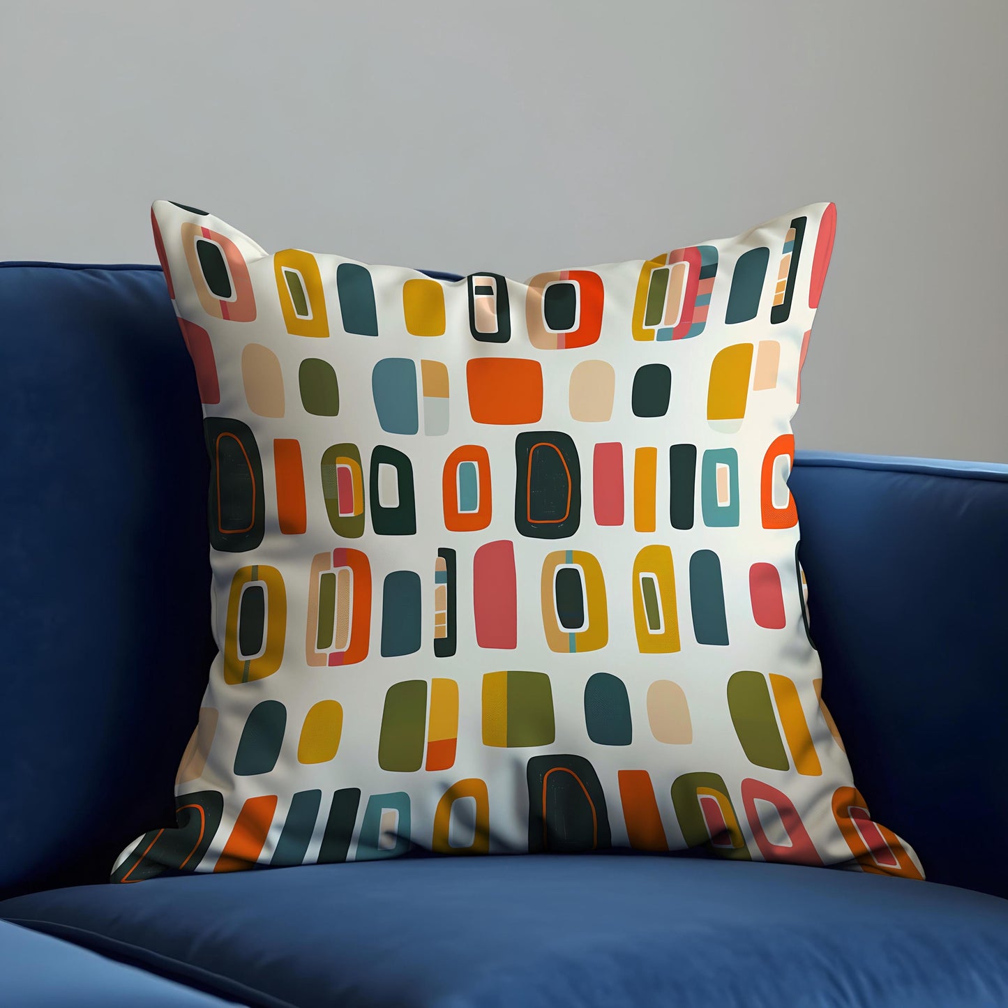 Retro Geometric Cushion Cover, Mid-Century Modern Blocks Pillow Case