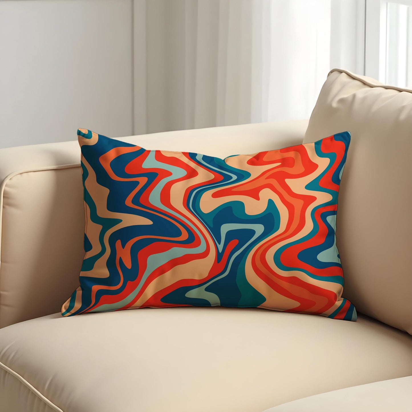 Psychedelic Swirl Cushion Cover, Retro Groovy Abstract Pillow Cover