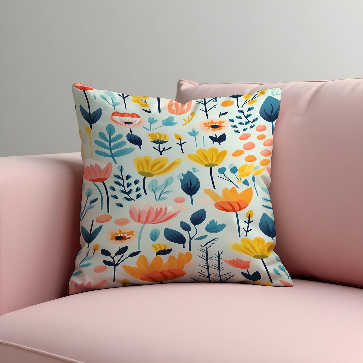 Modern Floral Cushion Cover, Vibrant Flower Pattern Pillow Case