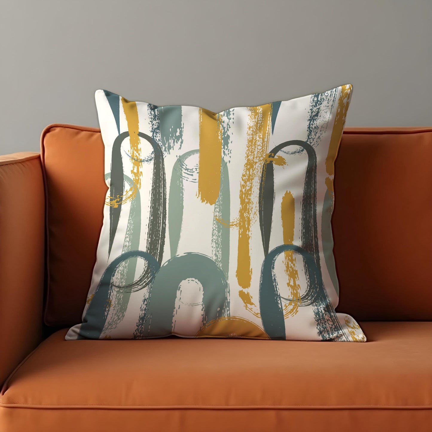 Modern Brushstroke Cushion Cover, Mustard & Teal Abstract Pillow Cover