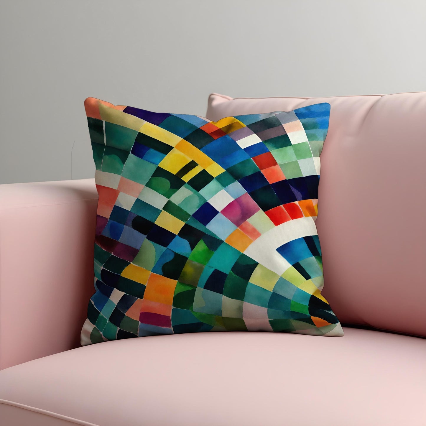 Rainbow Mosaic Cushion Cover, Colorful Watercolor Throw Pillow Cover