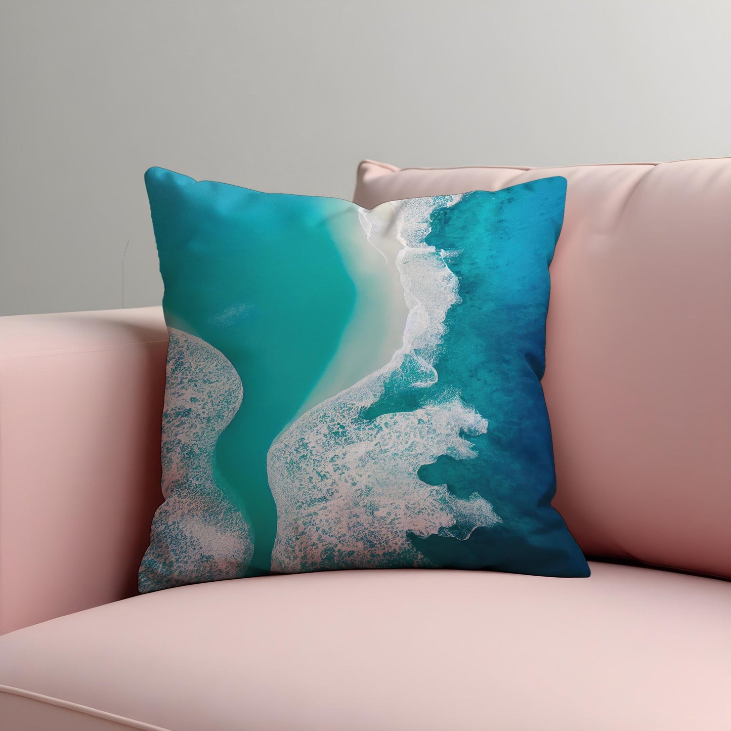 Beach Aerial Cushion Cover, Turquoise Sea Shoreline Throw Pillow Cover