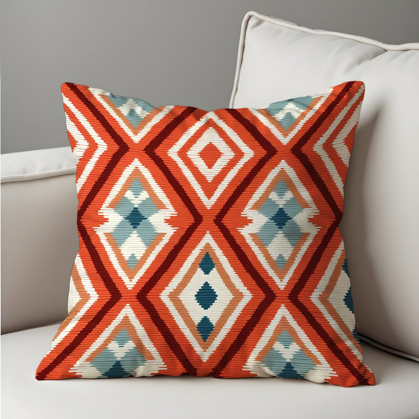 Southwestern Geometric Cushion Cover, Bold Rust Orange Kilim Pillow Case