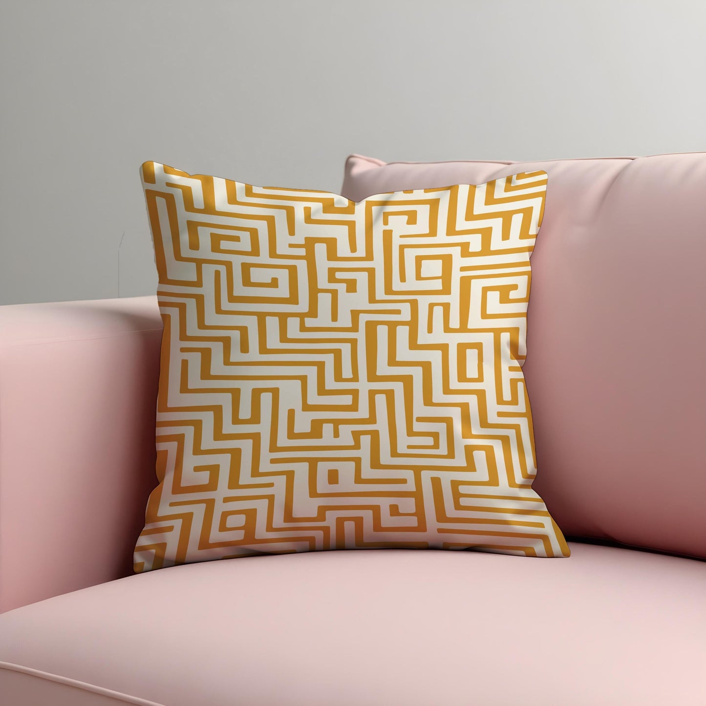 Geometric Maze Cushion Cover, Bold Yellow Abstract Pattern Pillow Case