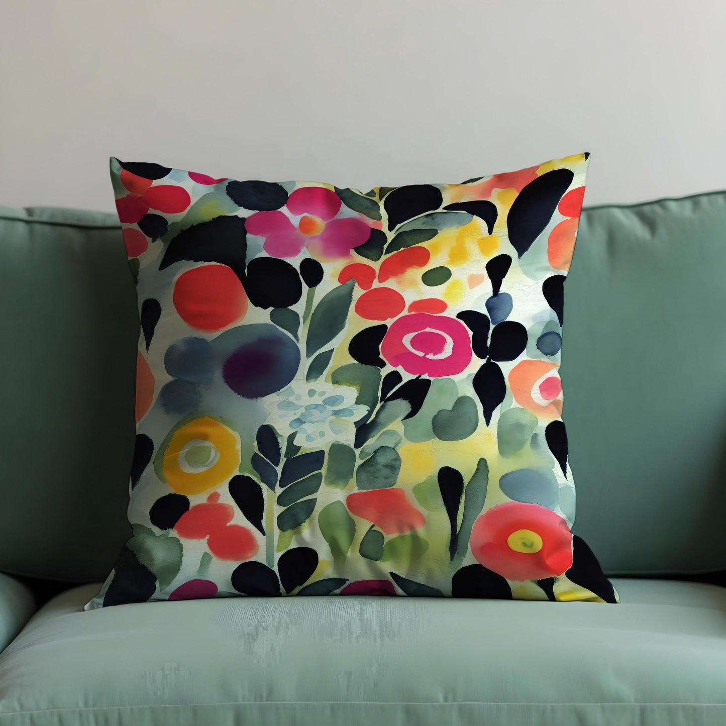 Watercolor Floral Cushion Cover, Colorful Botanical Throw Pillow Case