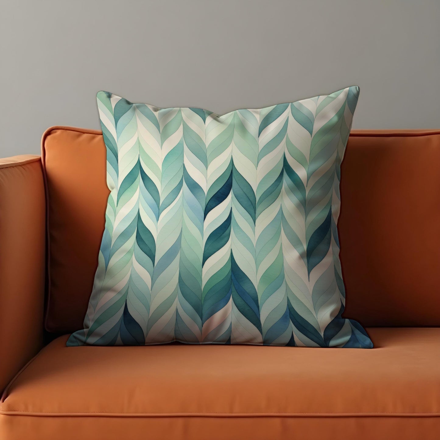 Aqua Leaf Cushion Cover, Watercolor Foliage Pattern Pillow Case