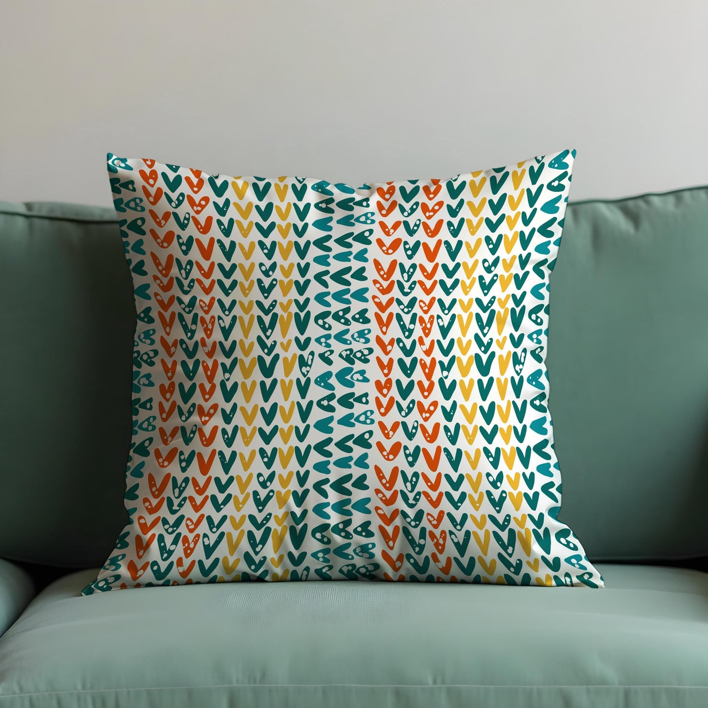 Colorful Heart Pillow Cover, Whimsical Red & Teal Cushion Case