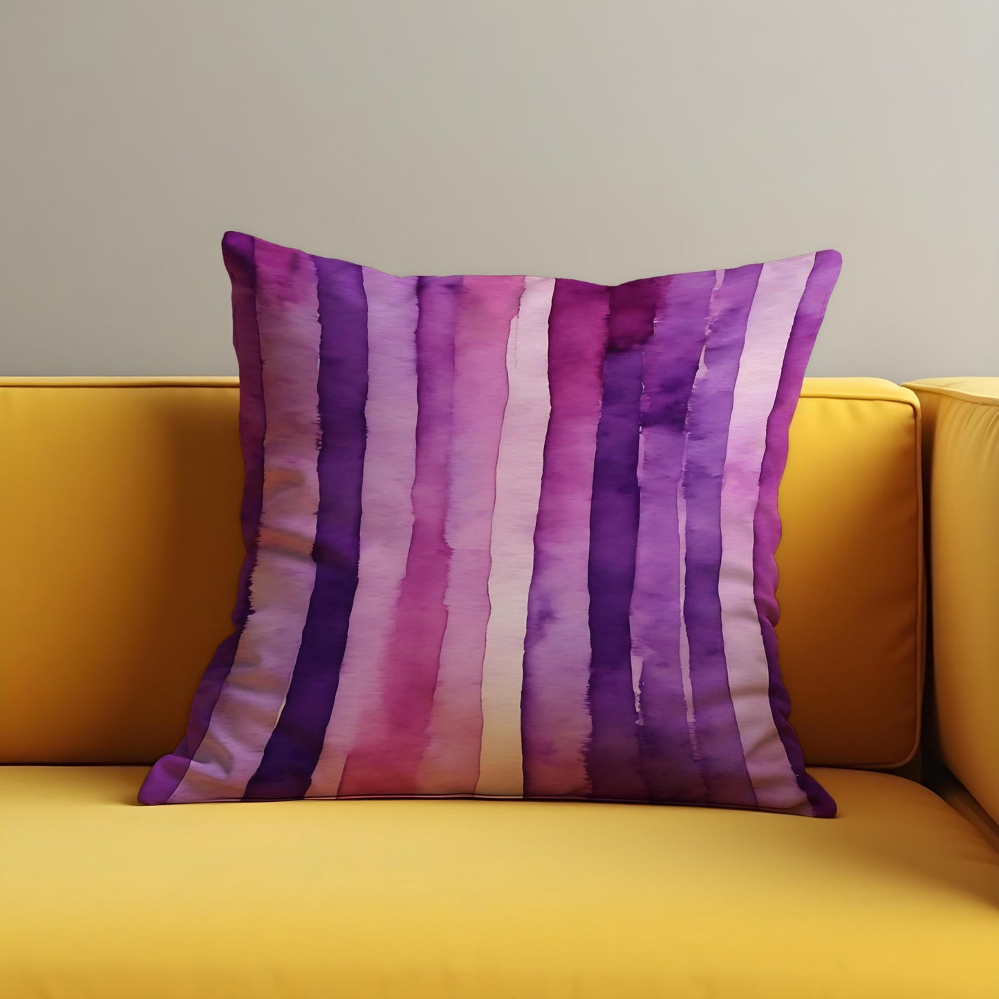 Purple Watercolor Stripe Cushion Cover, Modern Pink & Violet Throw Pillow Case