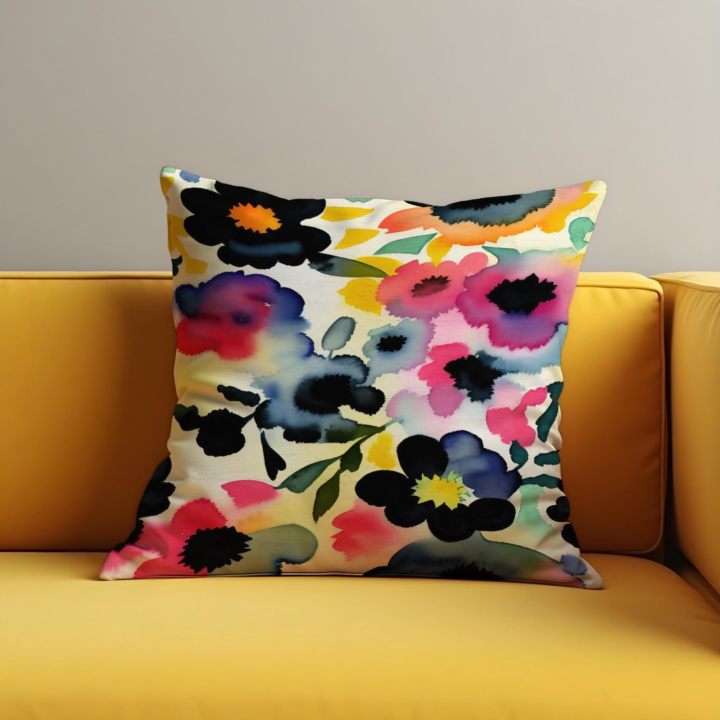 Watercolor Floral Cushion Cover, Colorful Flower Throw Pillow Cover