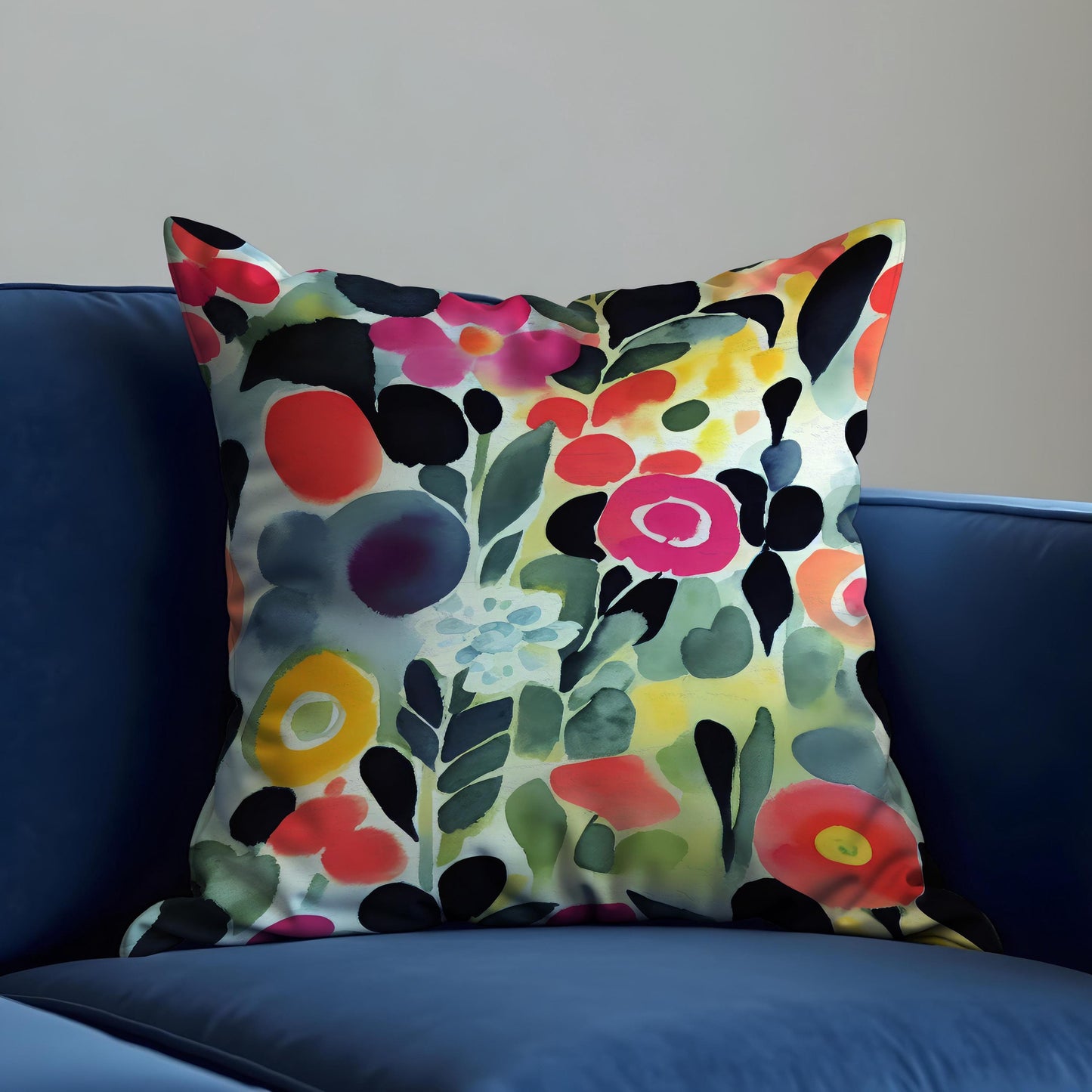 Watercolor Floral Cushion Cover, Colorful Botanical Throw Pillow Case