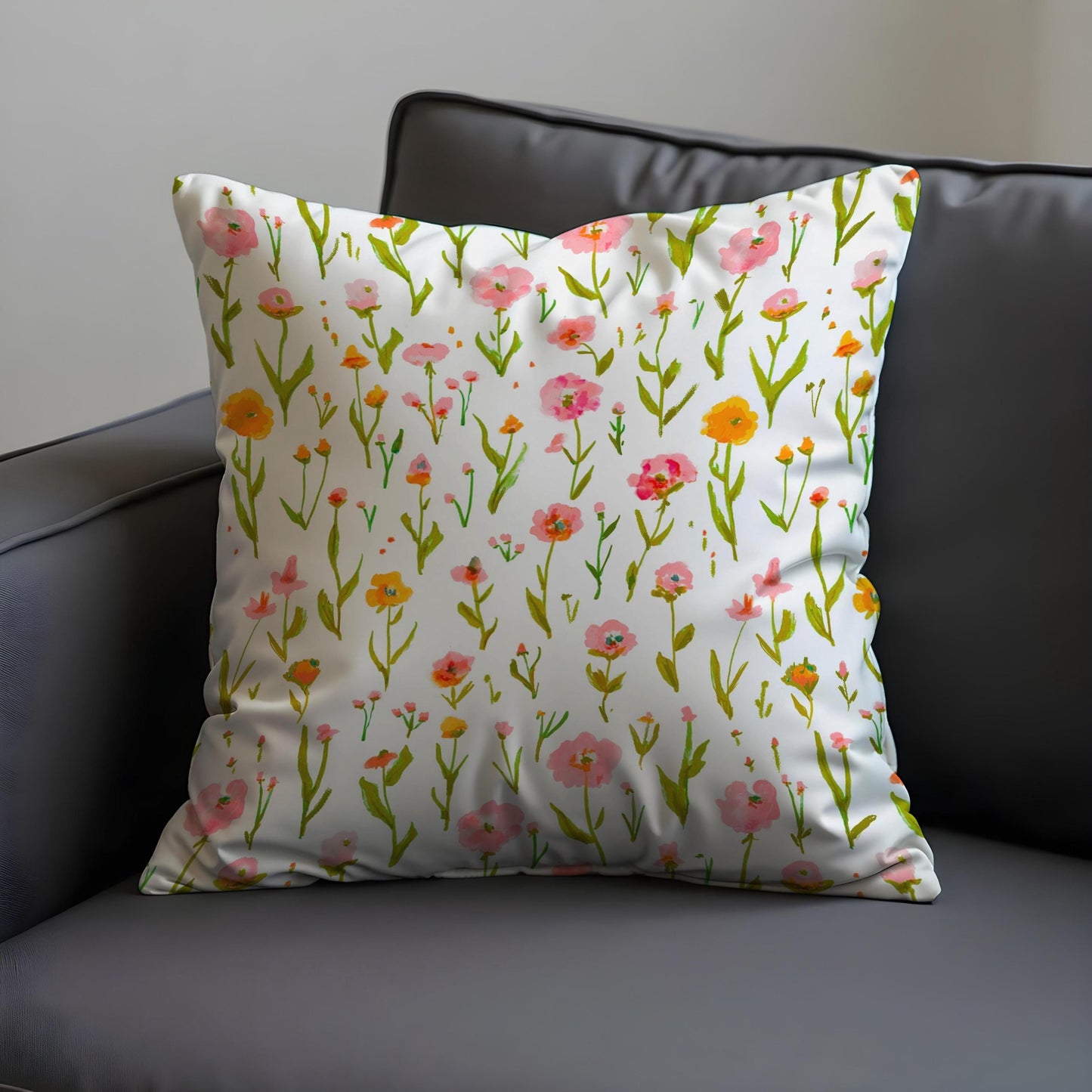 Spring Wildflower Cushion Cover, Painted Style Floral Pillow Case