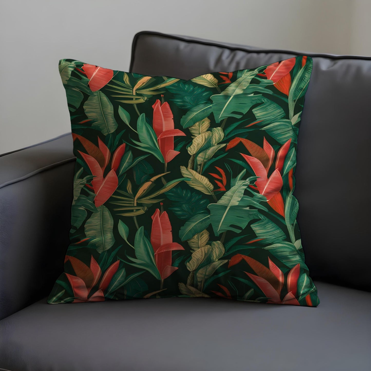 Tropical Banana Leaf Cushion Cover, Dark Green Jungle Pillowcase