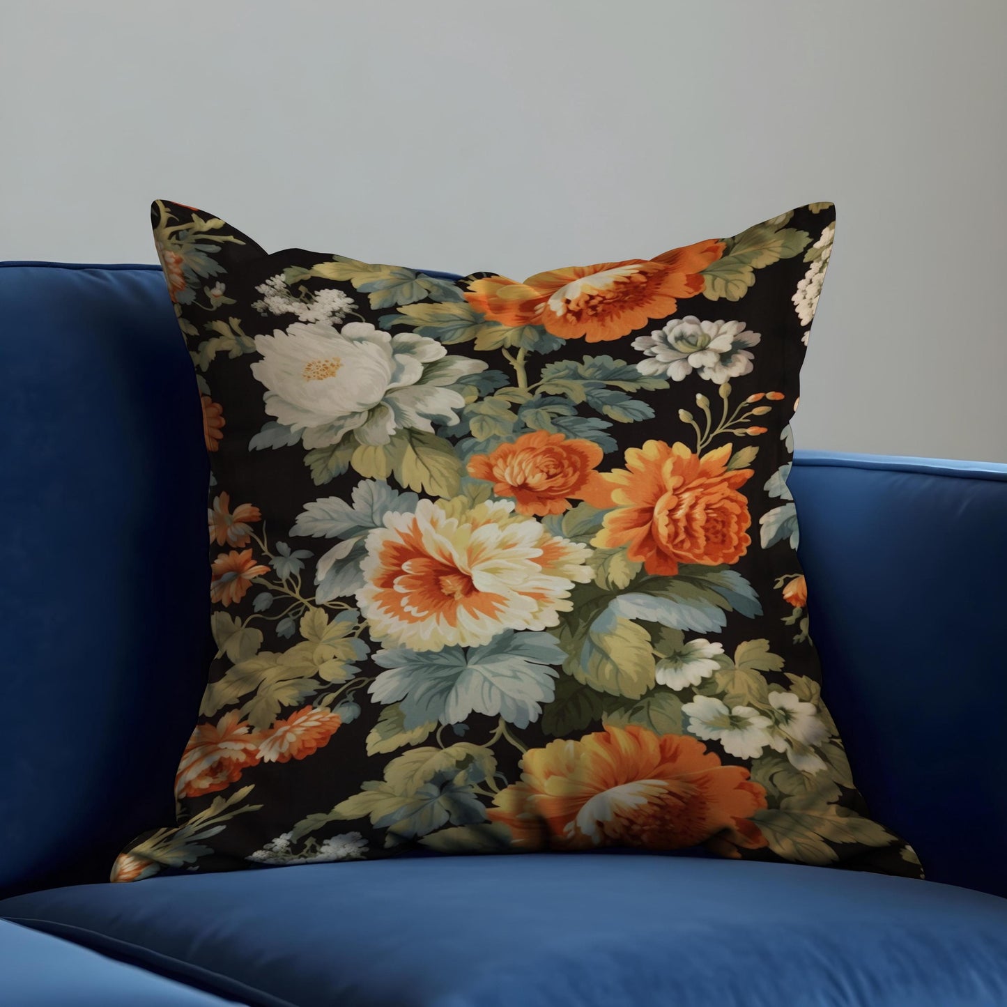 Classic Floral Pillow Cover, Bold Black Blooms Cushion Case