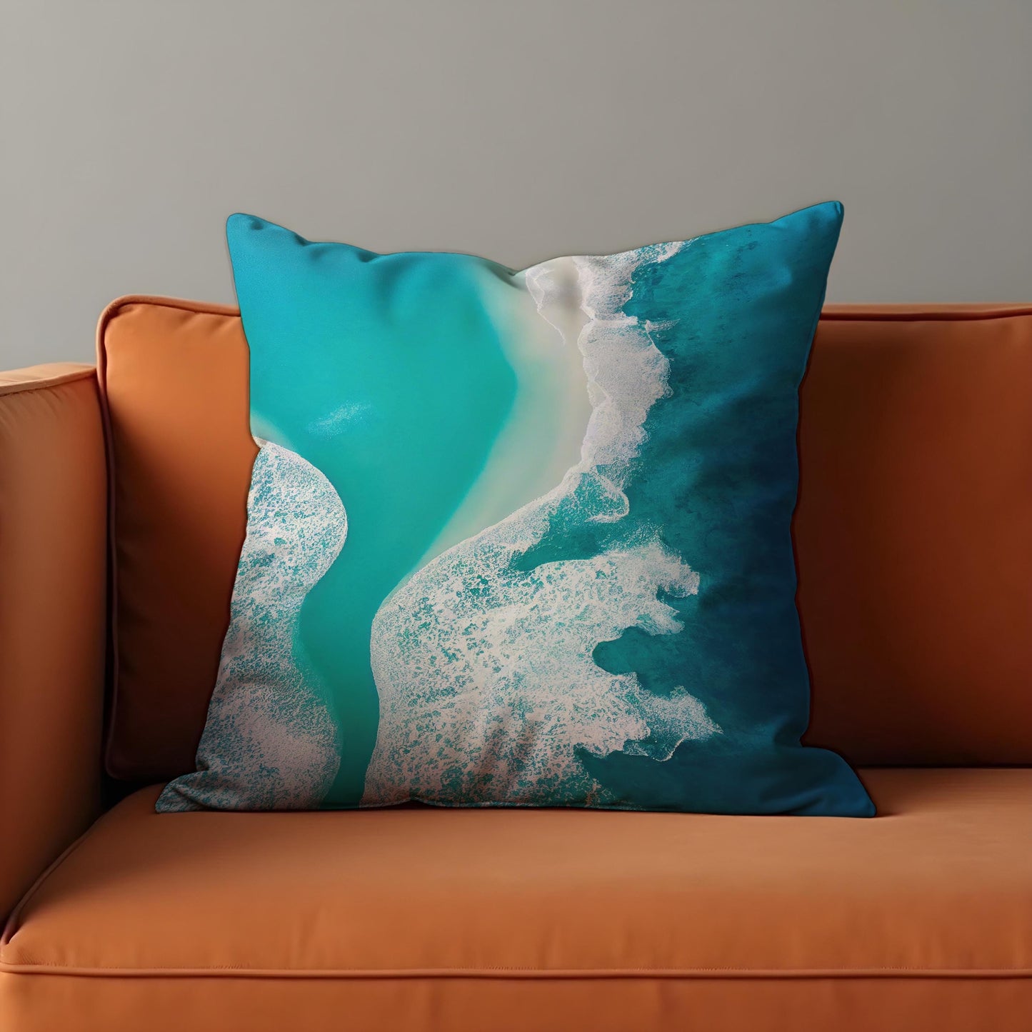Beach Aerial Cushion Cover, Turquoise Sea Shoreline Throw Pillow Cover