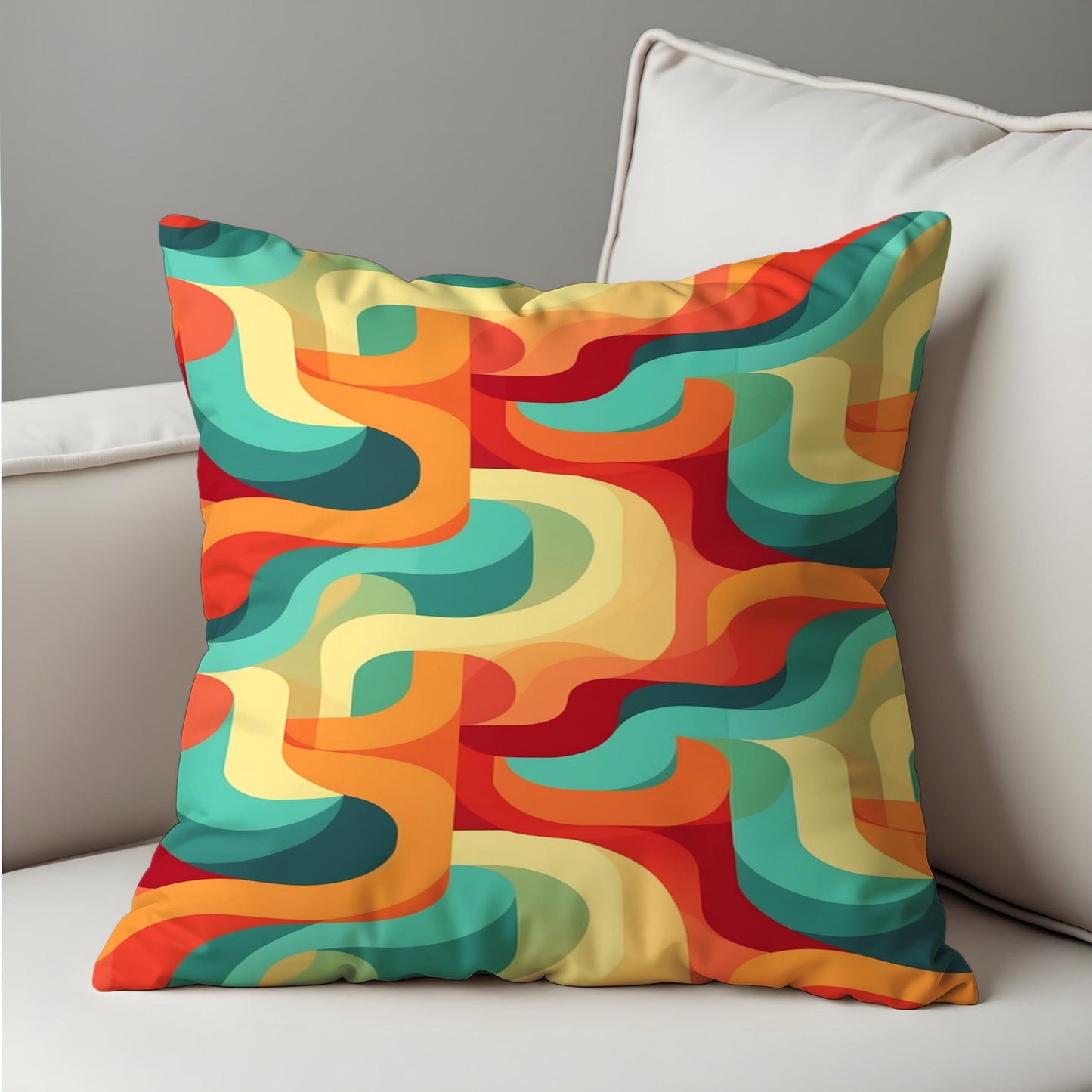 Multicolored Retro Swirl Cushion Cover, Wavy Lines Pillow Case