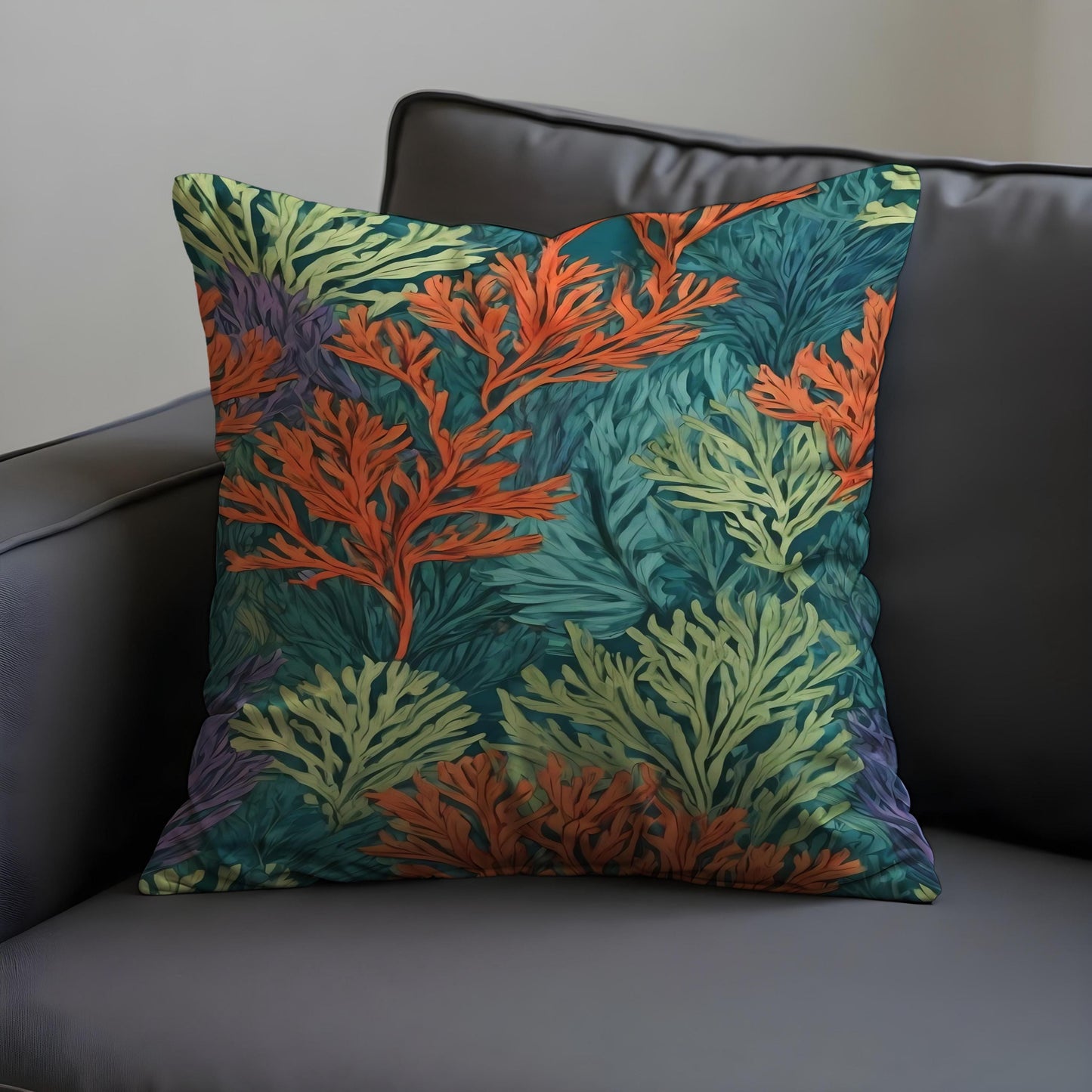Tropical Coral Reef Cushion Cover, Ocean Botanical Print Pillow Case