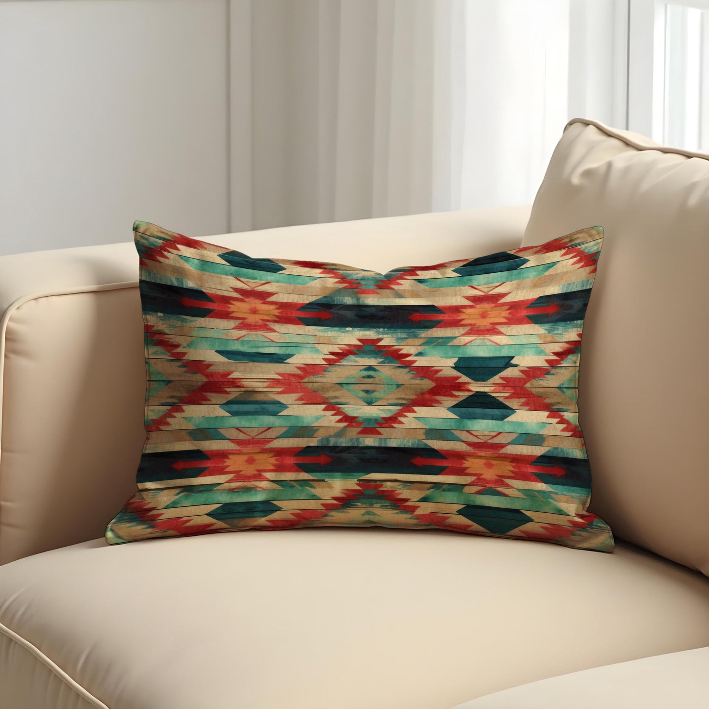 Southwestern Aztec Cushion Cover, Rustic Boho Tribal Diamond Pillow Cover