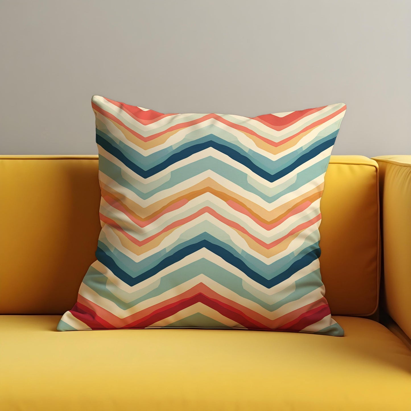 Retro Chevron Cushion Cover, Multicolor Zigzag Print Throw Pillow Cover