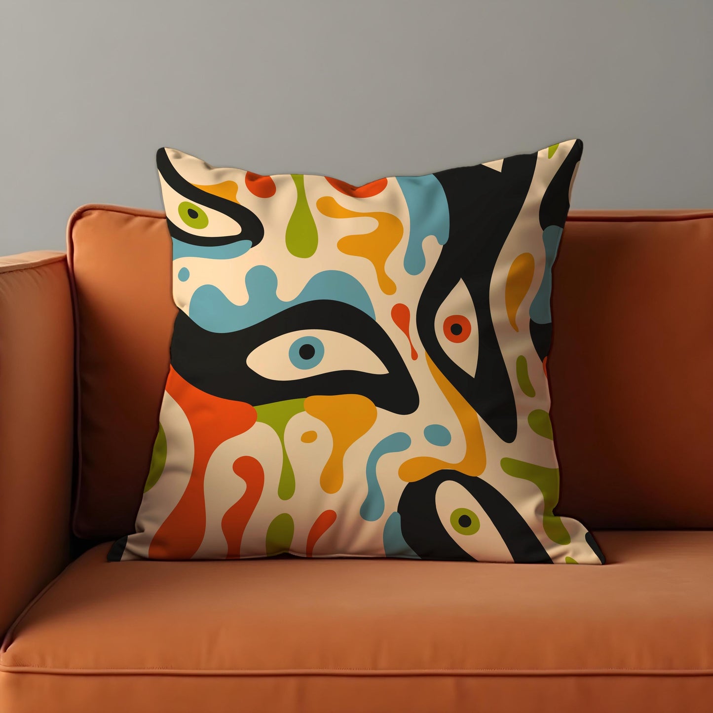 Psychedelic Eye Art Cushion Cover, Colorful Abstract Face Pillow Cover