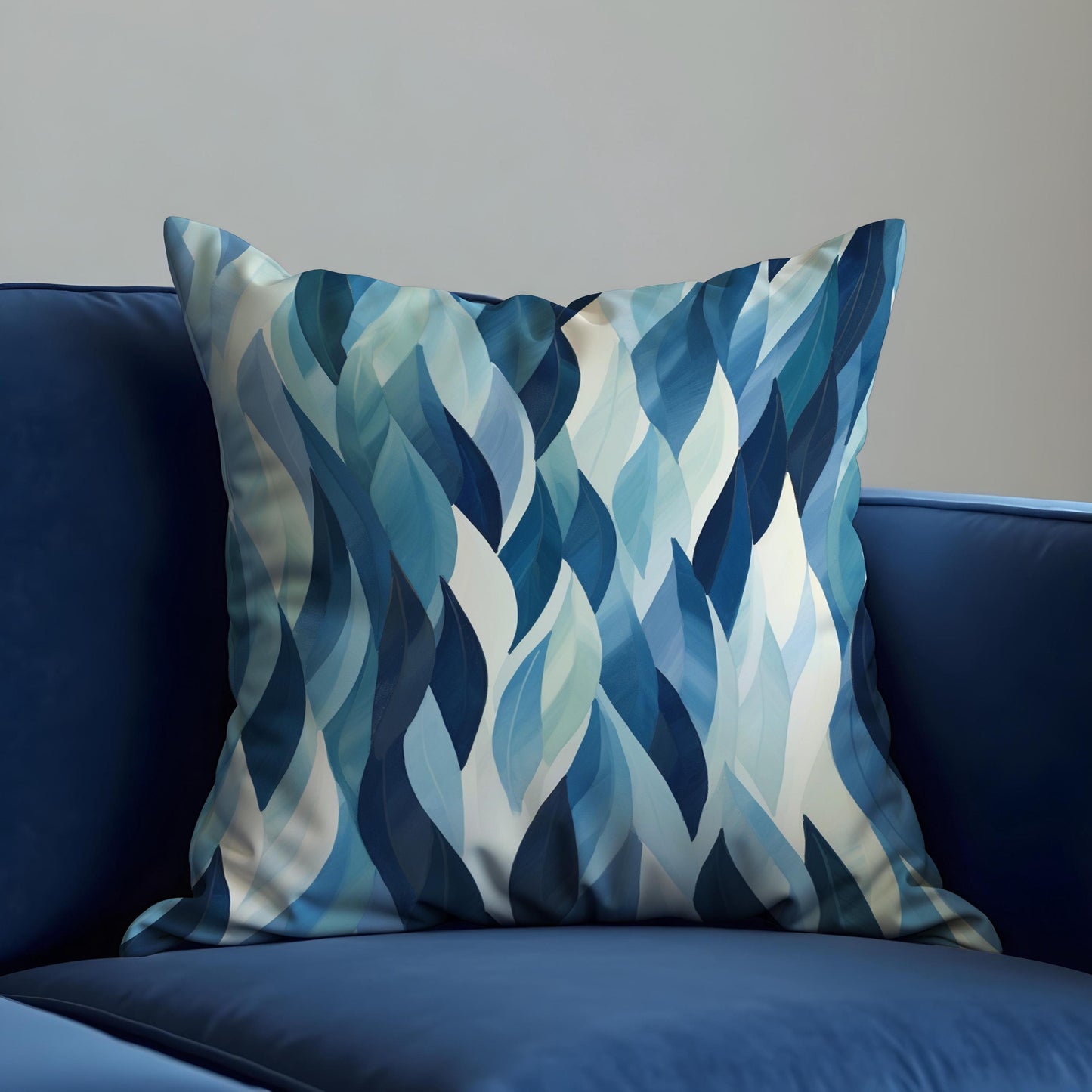 Blue Leaf Cushion Cover, Watercolor Foliage Pattern Pillow Case