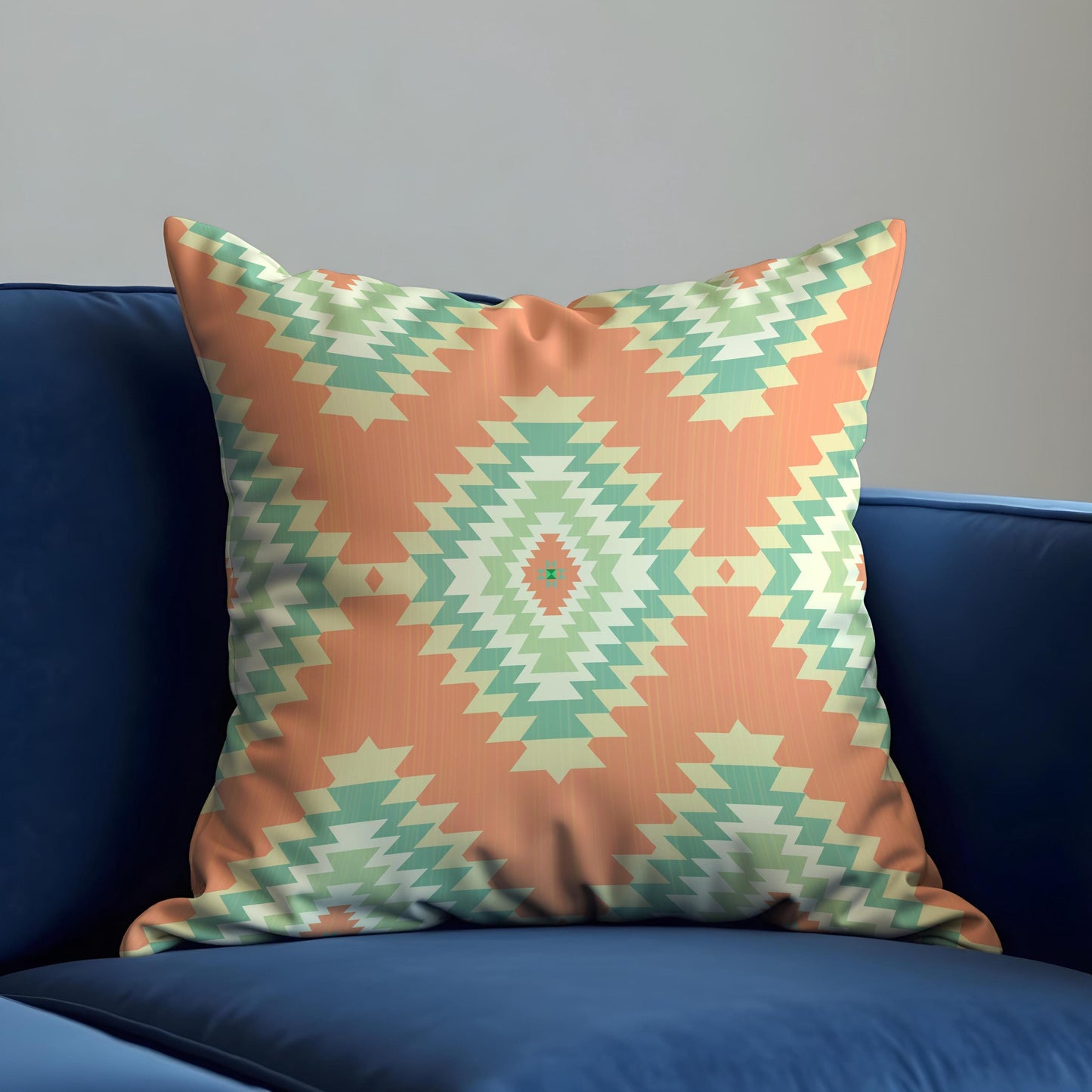 Southwestern Aztec Cushion Cover, Peach & Mint Tribal Throw Pillow Cover