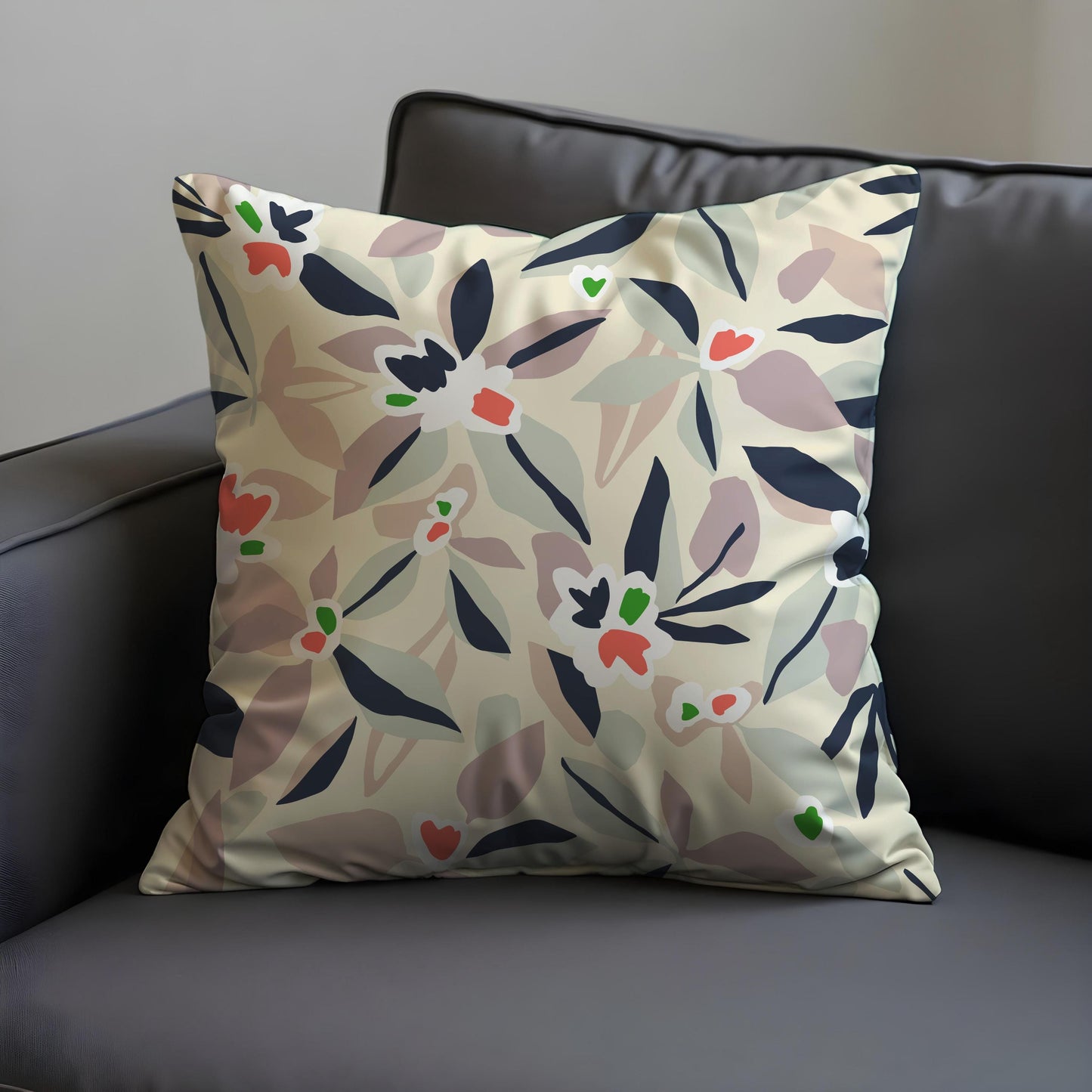 Floral Cushion Cover, Paint Abstract Leaves & Flowers Pillow Cover