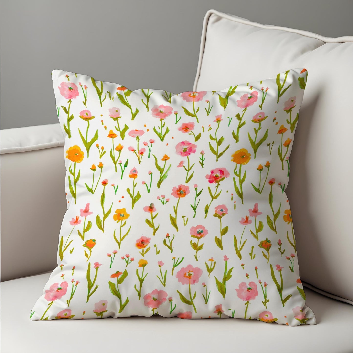 Spring Wildflower Cushion Cover, Painted Style Floral Pillow Case