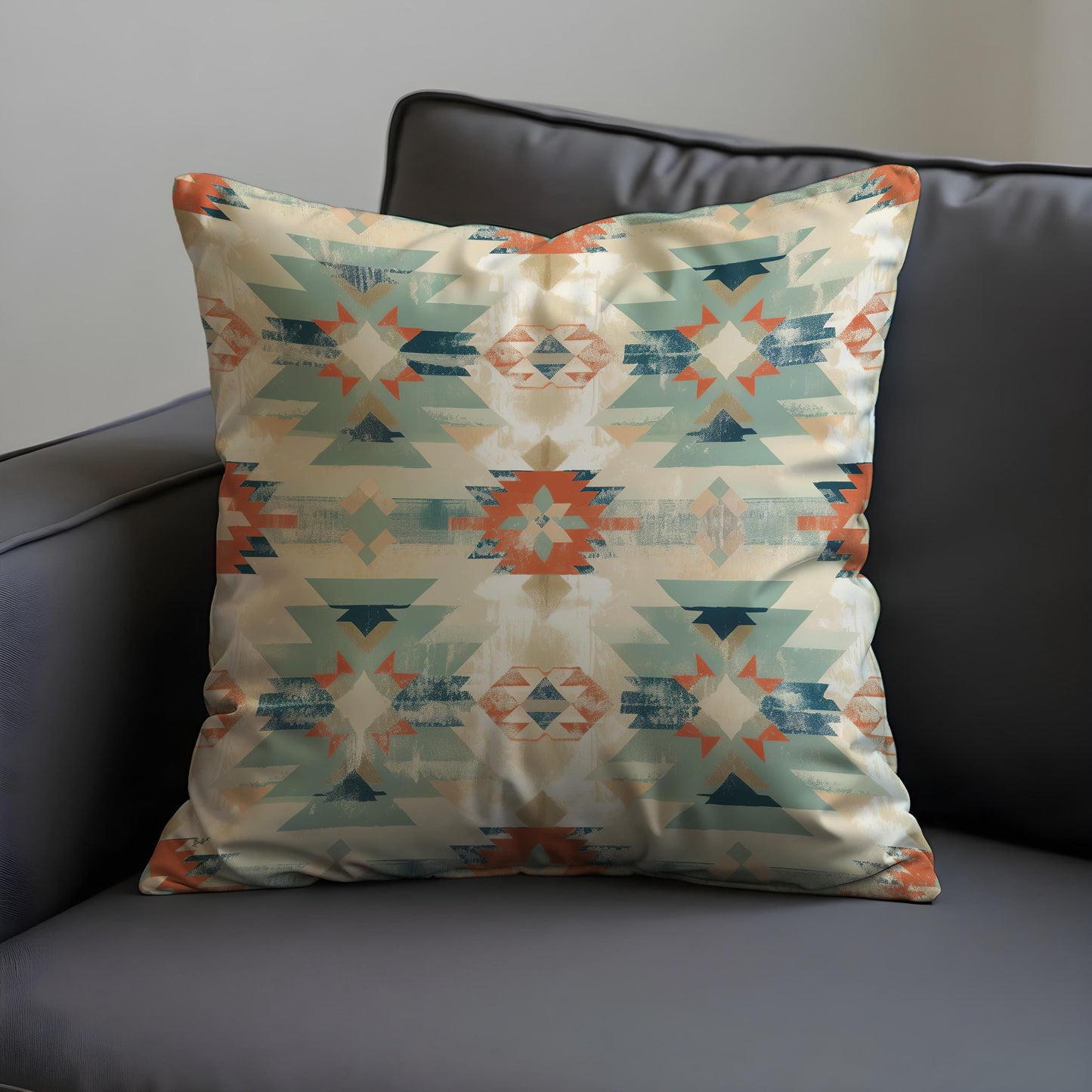 Southwestern Aztec Cushion Cover, Teal & Rust Tribal Pillow Case