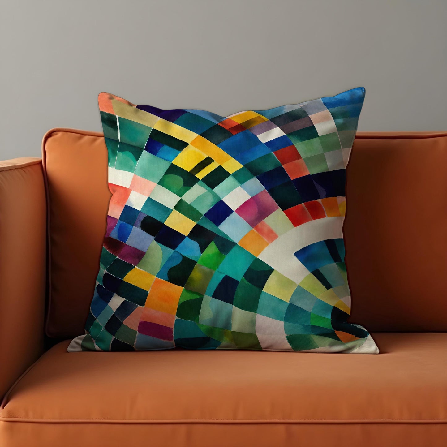 Rainbow Mosaic Cushion Cover, Colorful Watercolor Throw Pillow Cover