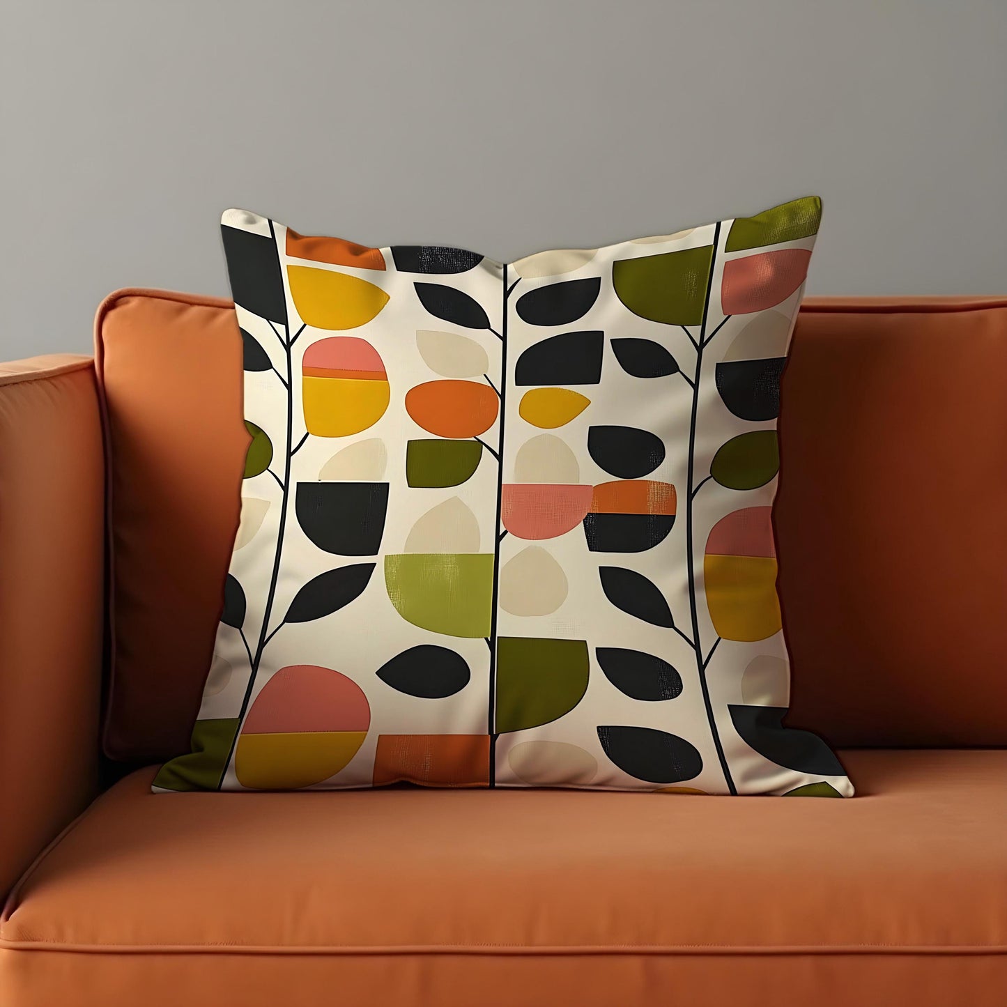 Mid Century Modern Leaf Print Cushion Cover, Retro Scandinavian Pillow Case