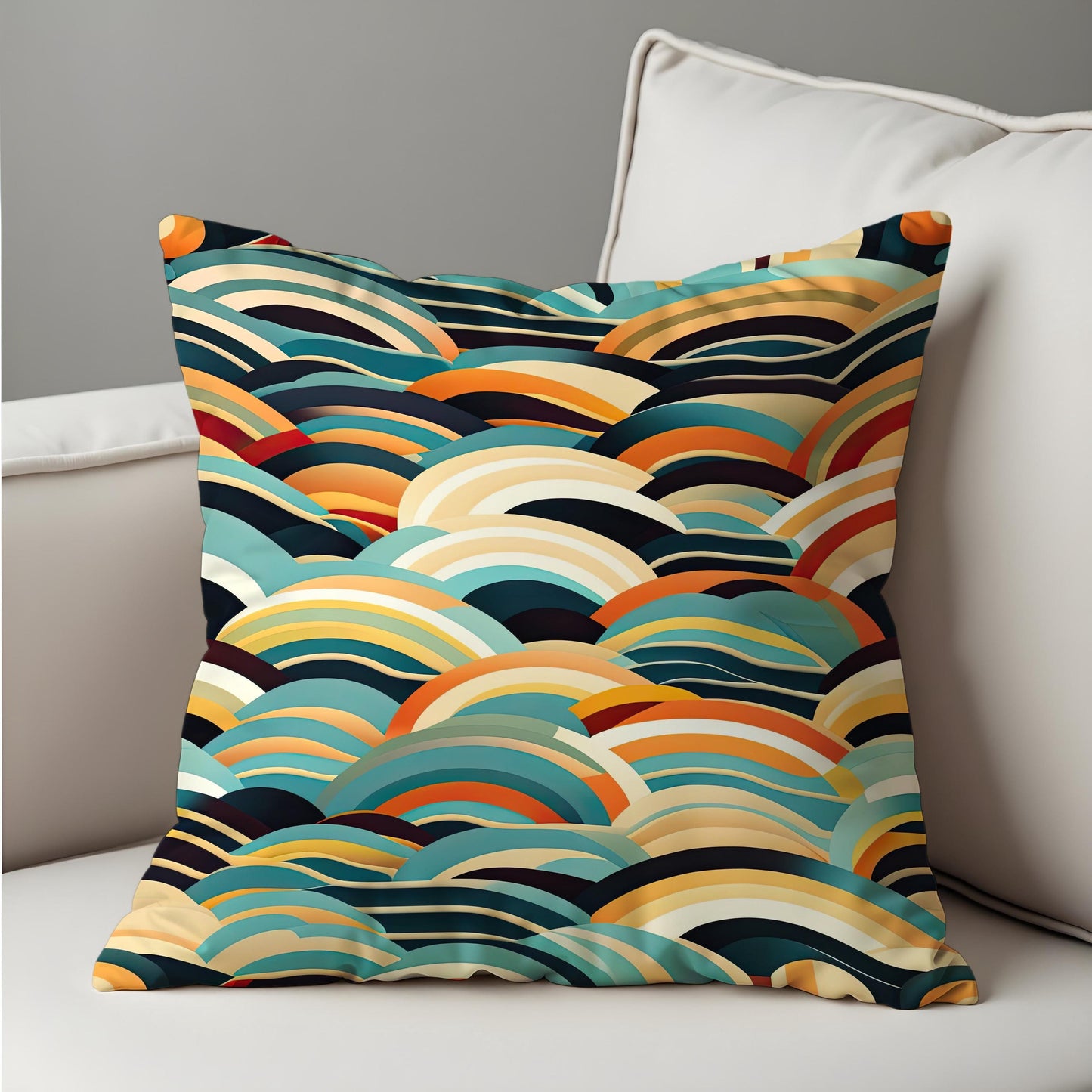 Retro Rainbow Wave Cushion Cover, Mid Century Modern Arches Pillow Case