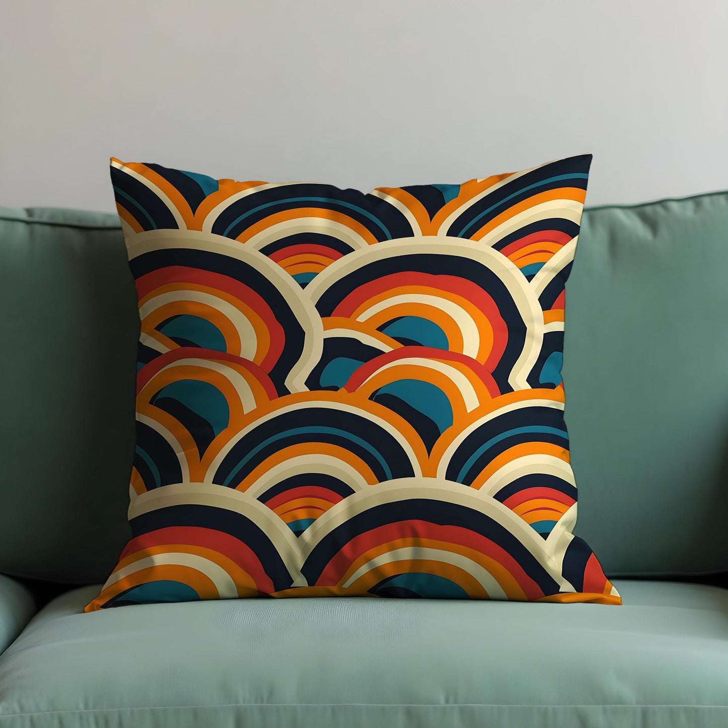 Retro Rainbow Cushion Cover, Bold Arch Pattern Throw Pillow Cover