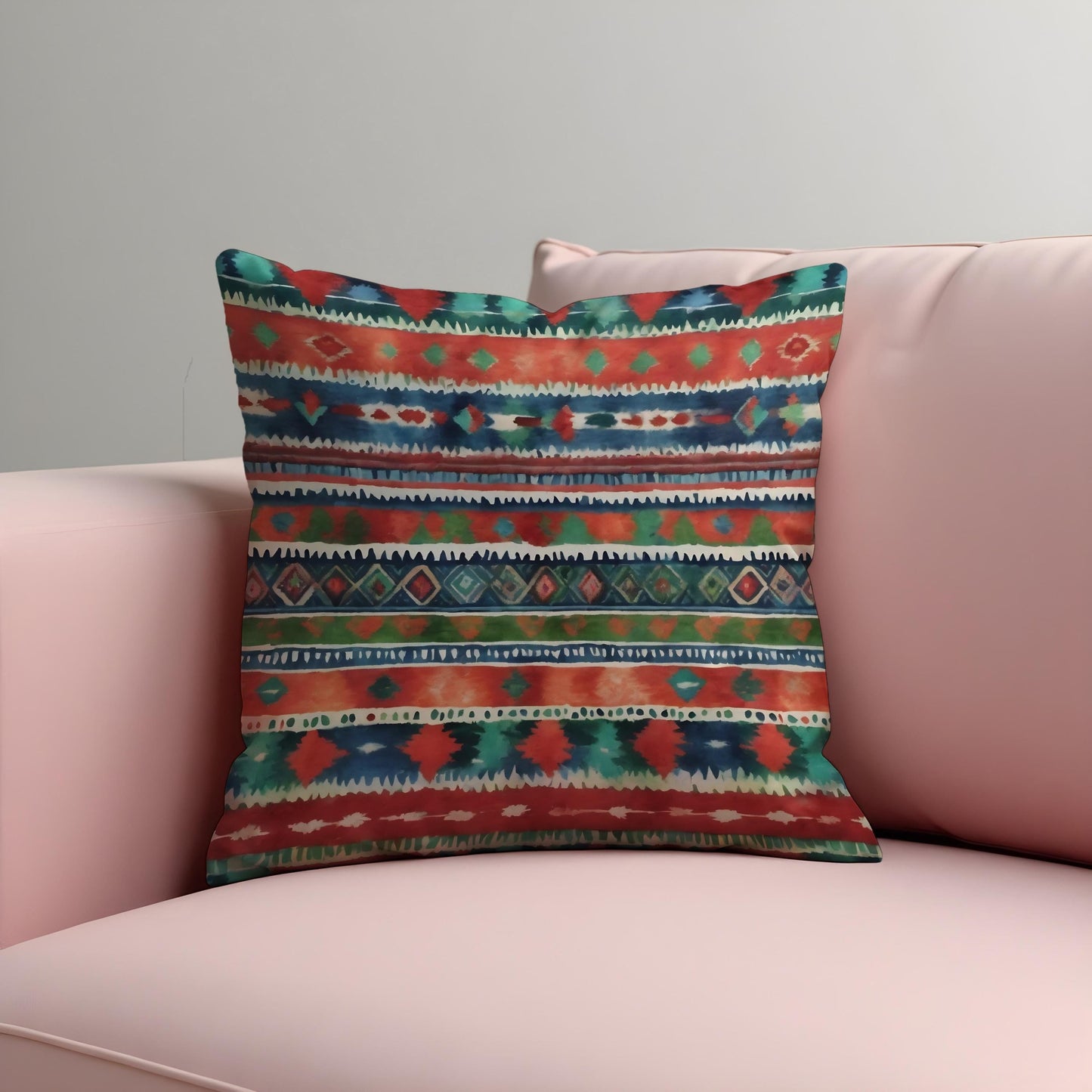 Boho Tribal Aztec Cushion Cover, Colorful Ethnic Print Pillow Case