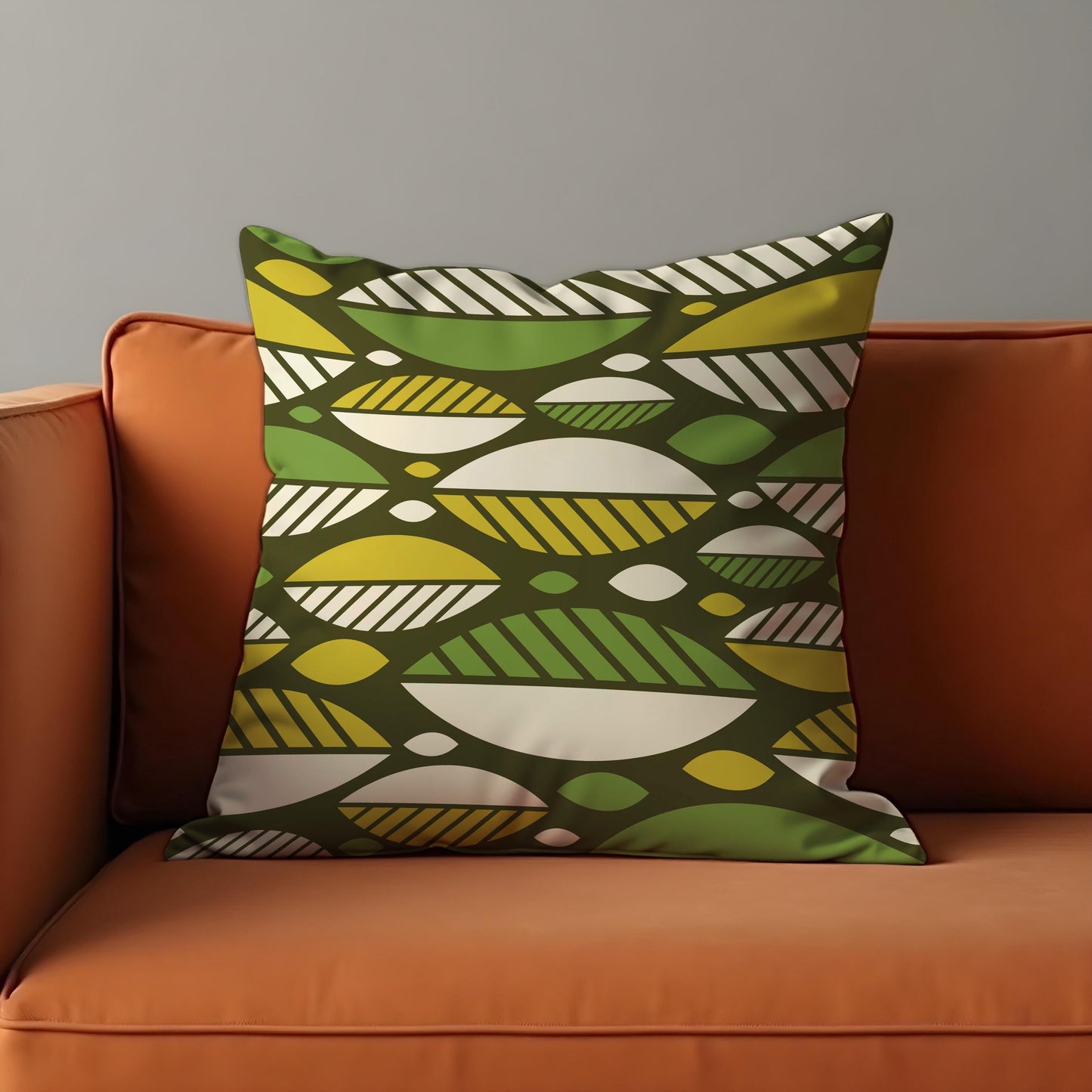 Mid Century Modern Cushion Cover, Olive Green & Yellow Retro Pillow Case