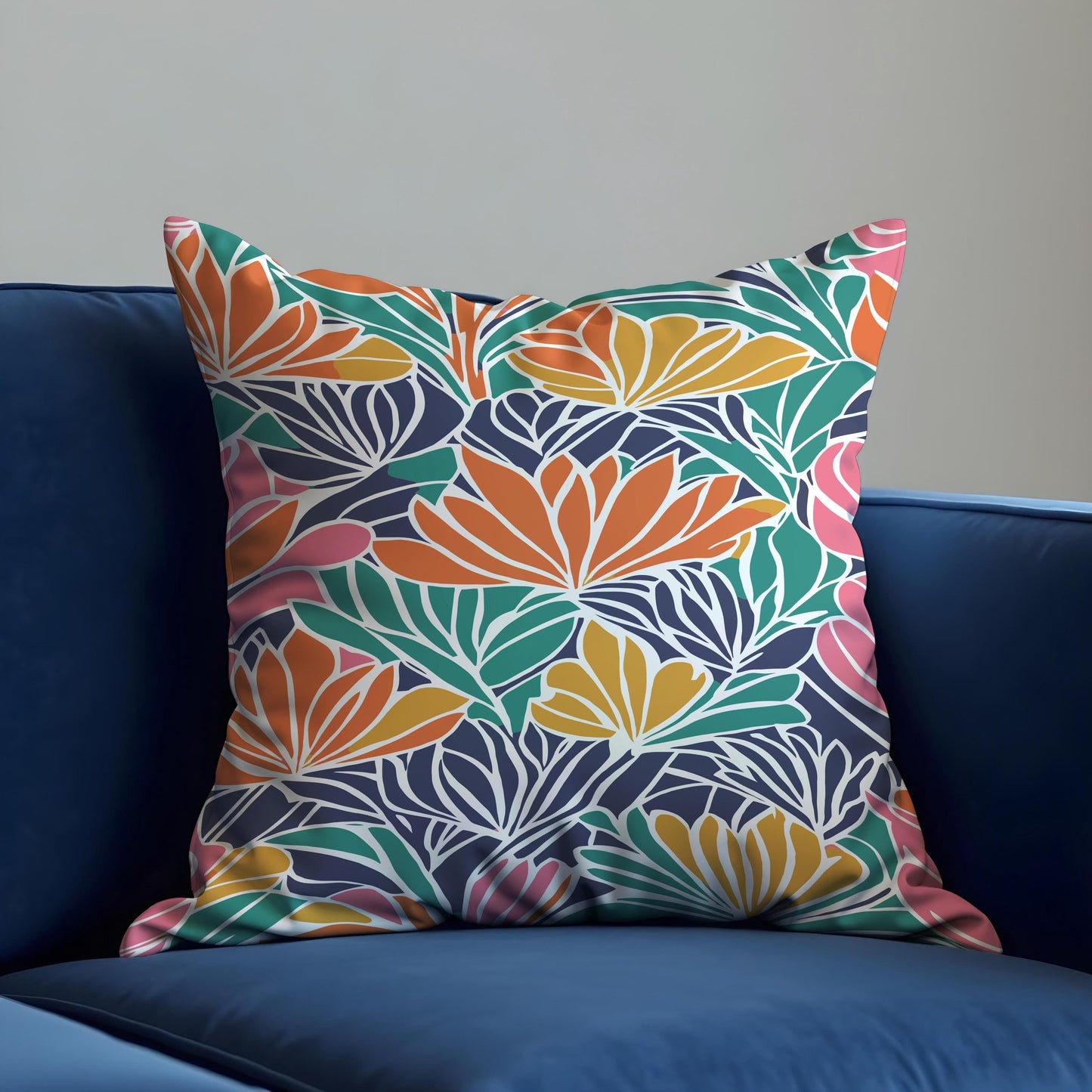 Vibrant Tropical Cushion Cover, Colorful Leaf & Petal Print Pillowcase