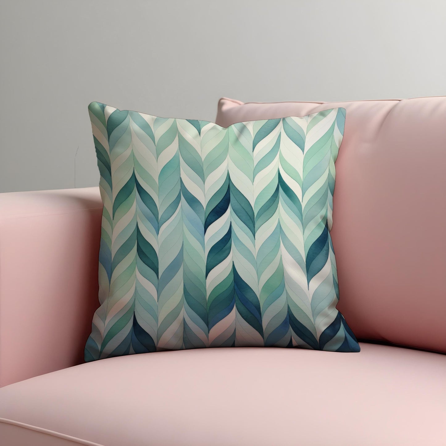 Aqua Leaf Cushion Cover, Watercolor Foliage Pattern Pillow Case