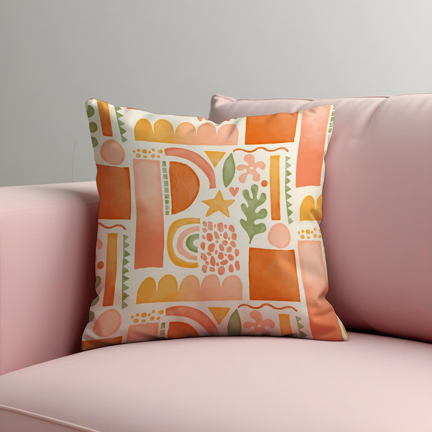 Boho Abstract Cushion Cover, Warm Terracotta Geometric Pillow Cover