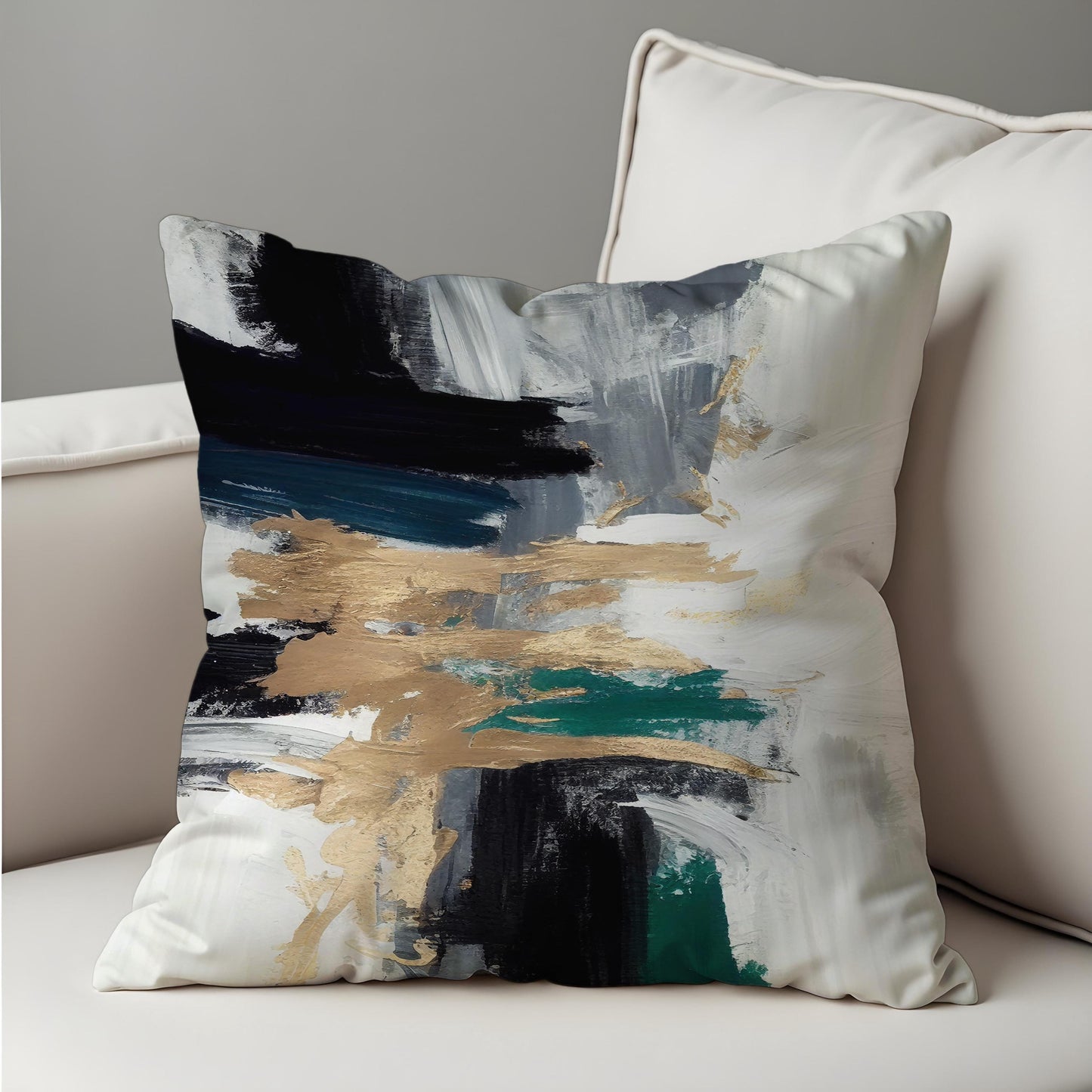 Abstract Brushstroke Cushion Cover, Black & Cream Modern Art Pillow Case