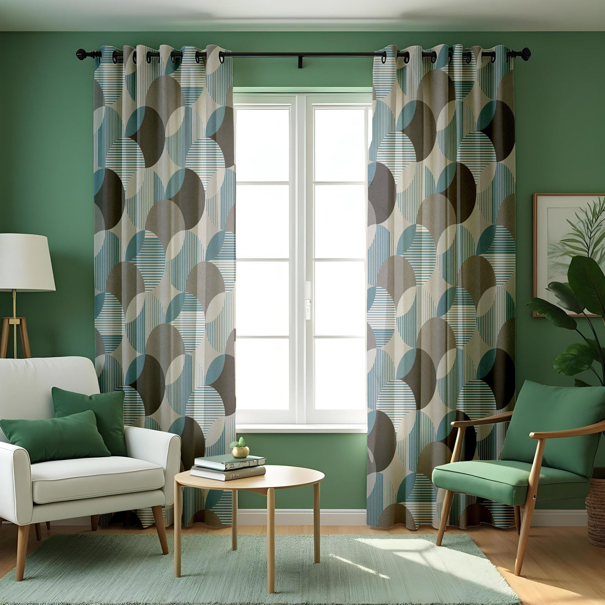 Blue Grey Geometric Curtains, Abstract Made to Measure Drapes