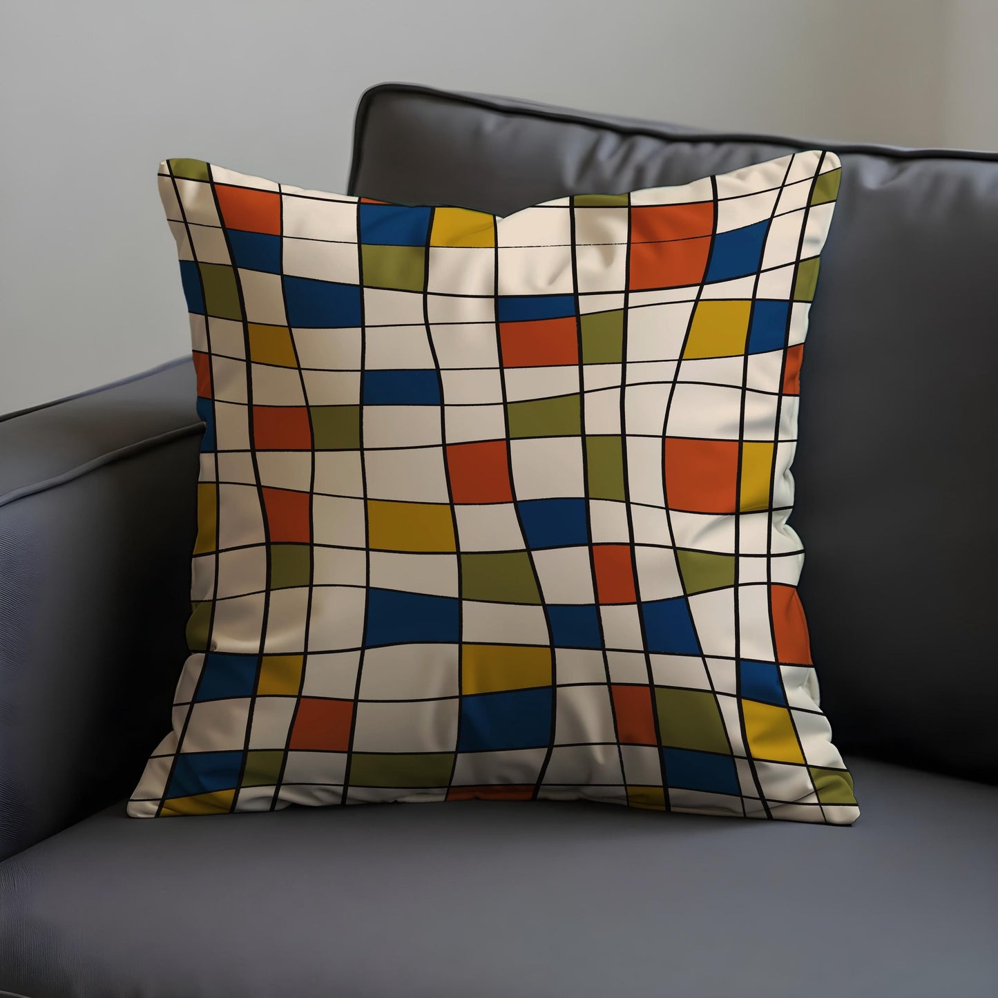 Retro Geometric Grid Cushion Cover, Mid Century Modern Throw Pillow Cover
