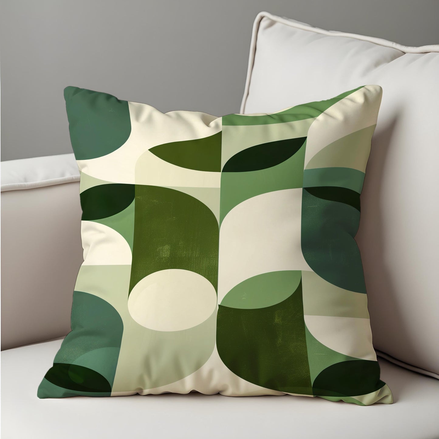 Green Retro Geometric Cushion Cover, Mid Century Modern Leaf Pillow Case