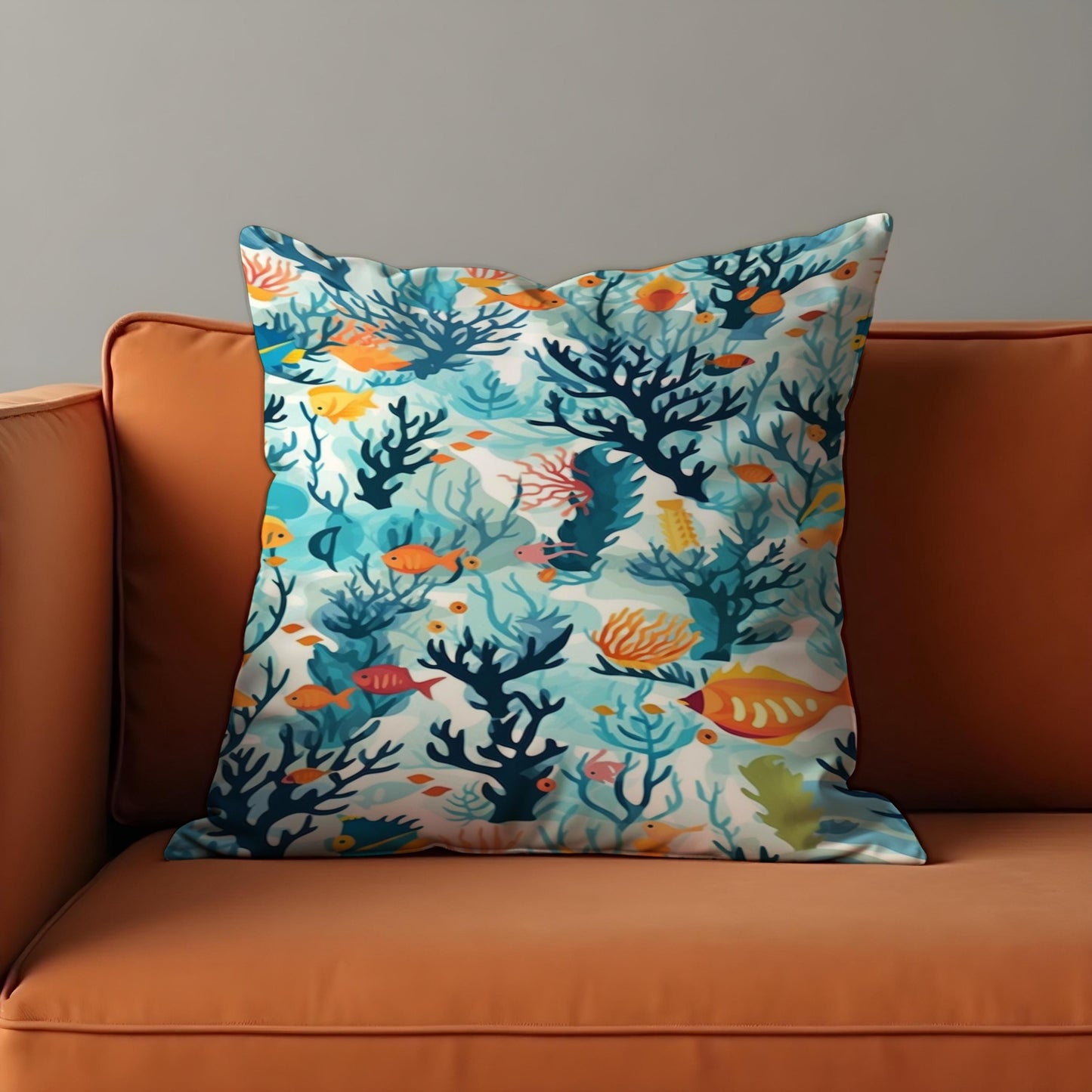 Underwater Coral Reef Cushion Cover, Fish and Sea Life Pillow Case