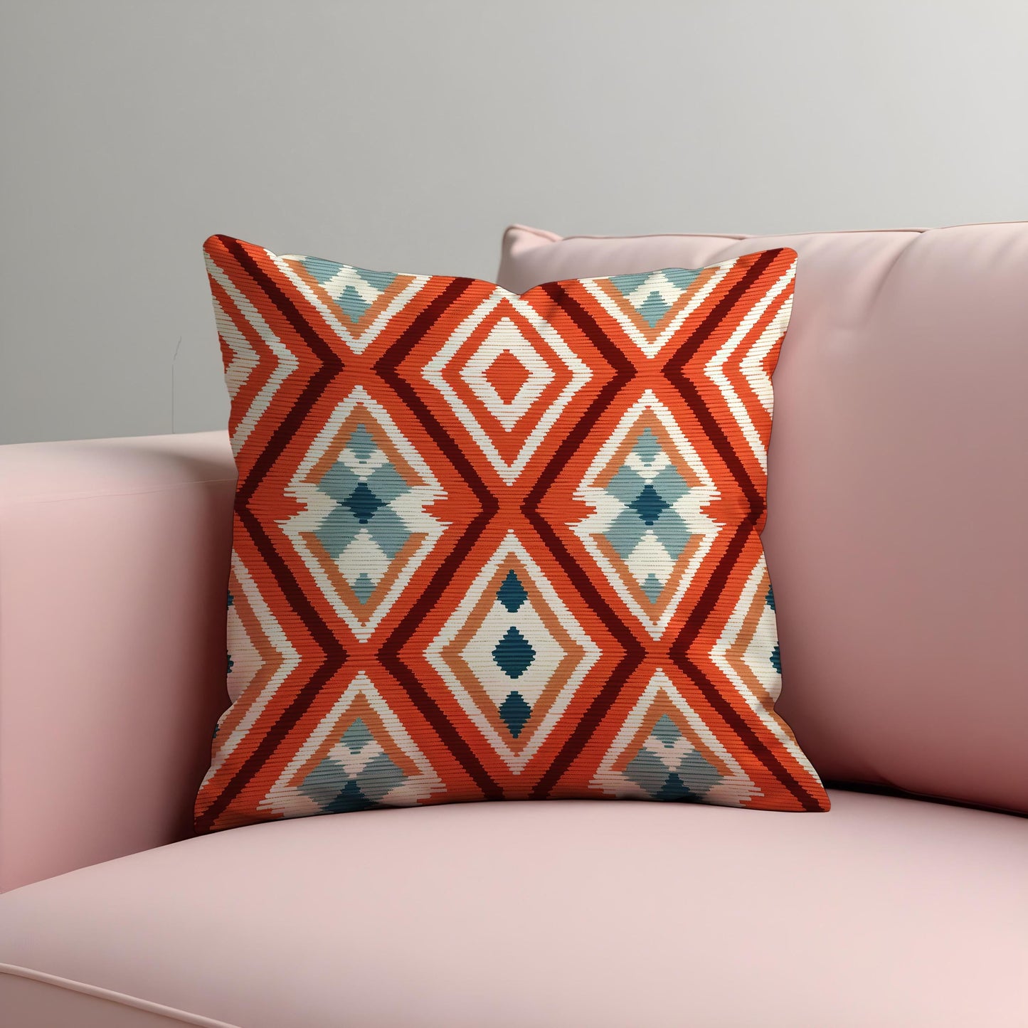 Southwestern Geometric Cushion Cover, Bold Rust Orange Kilim Pillow Case