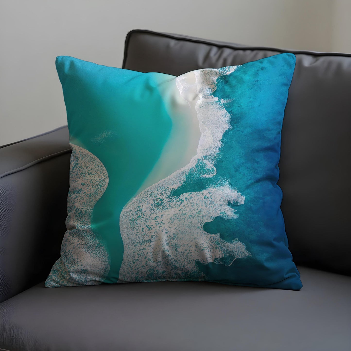 Beach Aerial Cushion Cover, Turquoise Sea Shoreline Throw Pillow Cover
