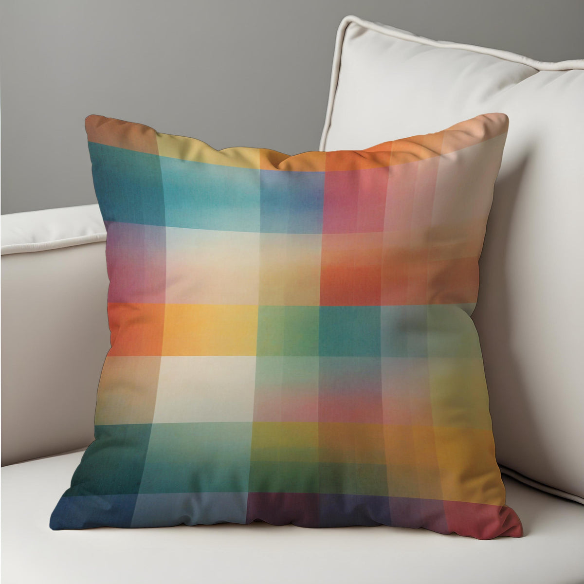 Rainbow Plaid Cushion Cover, Colorful Throw Pillow Case