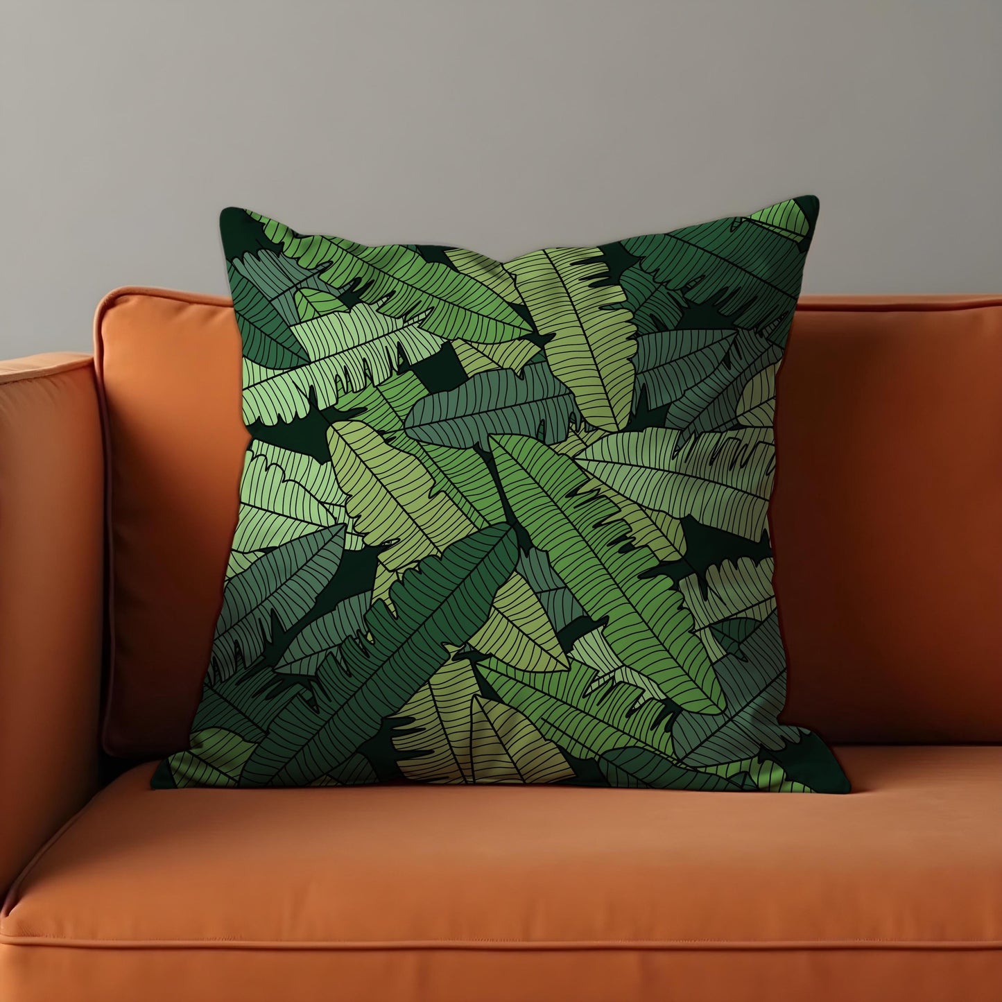 Tropical Banana Leaf Cushion Cover, Bold Green Jungle Pillow Cover